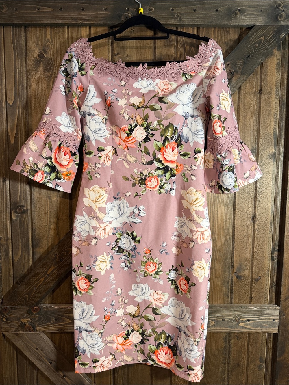 paper doll Dusty Rose Floral Lace-Trim Midi Dress